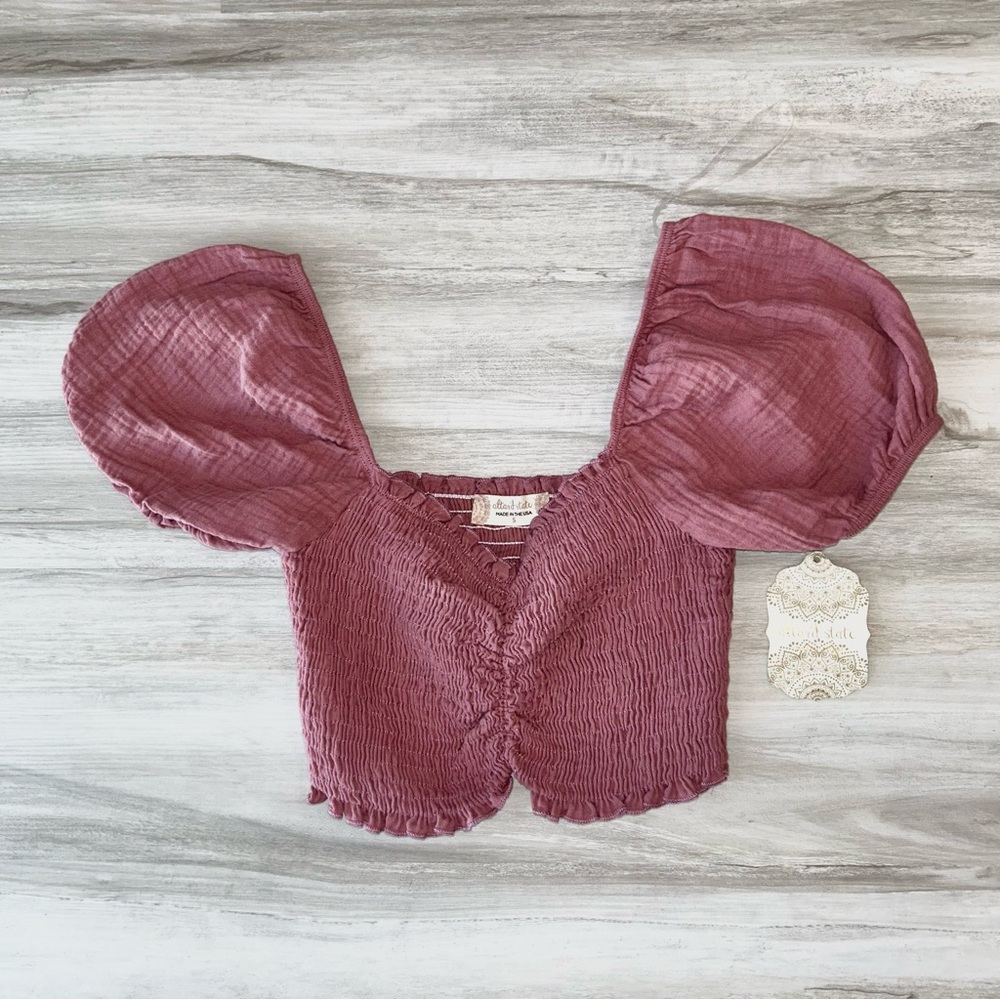 NWT Altar'd State Smocked Puff Sleeve Crop Top